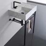 Scarabeo 5114-F-CON-BLK Marble Design Ceramic Console Sink and Matte Black Stand, 24 Inch